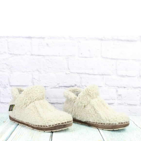 LL Bean Tan Wool Slip On Cozy Pile Fleece Lined Slipper Booties Size 8 M - Picture 3 of 9